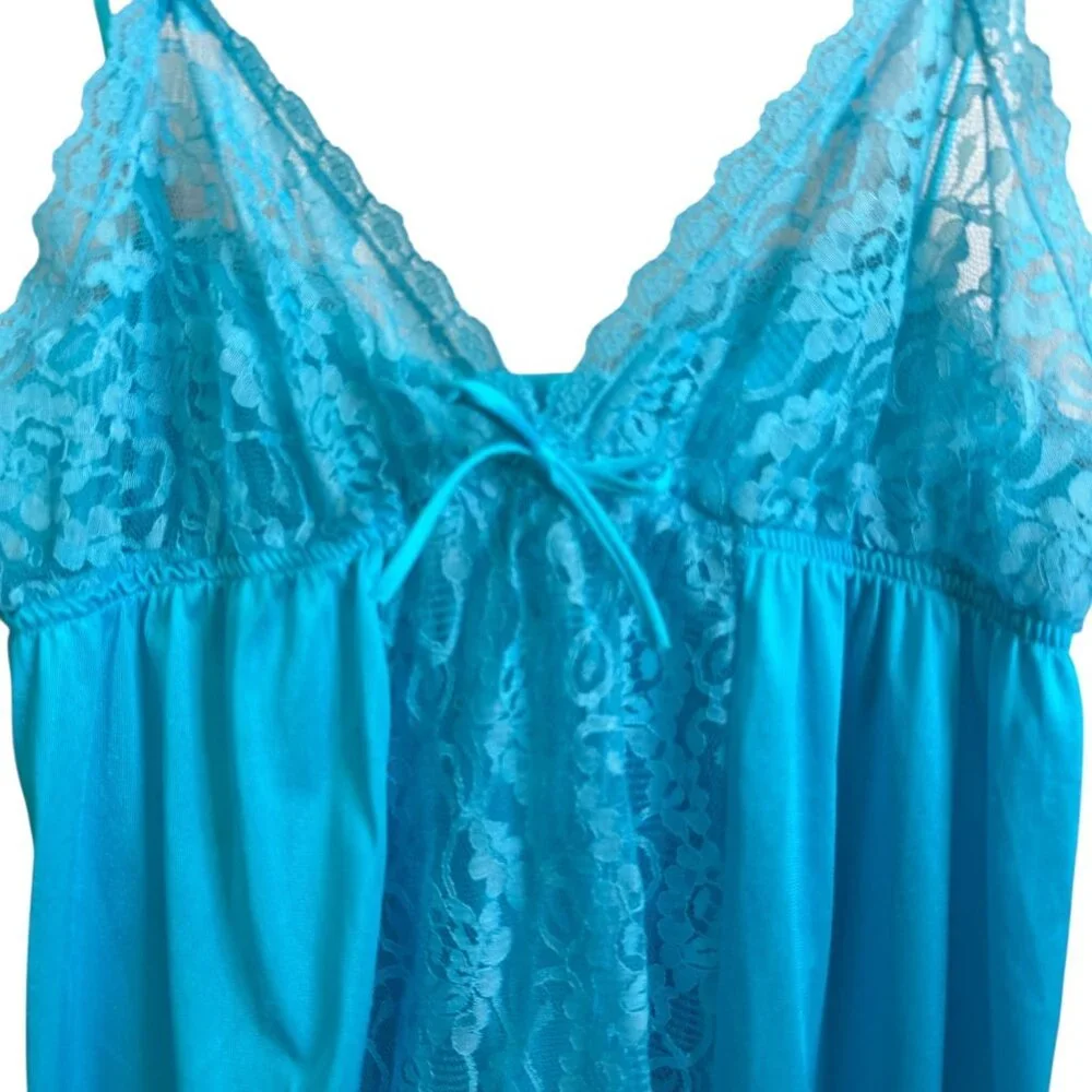 Vintage Jill Andrea Babydoll Lace Maxi Slip Dress Blue Large Y2K Fairy Whimsical - Picture 4 of 9